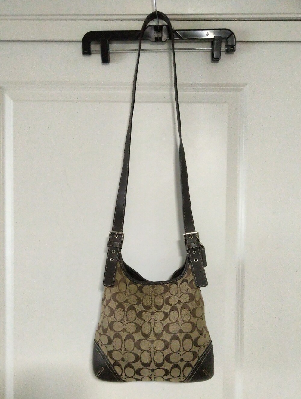 Vintage Coach Hamptons Signature Monogram Brown Hippie Crossbody Bag F11193